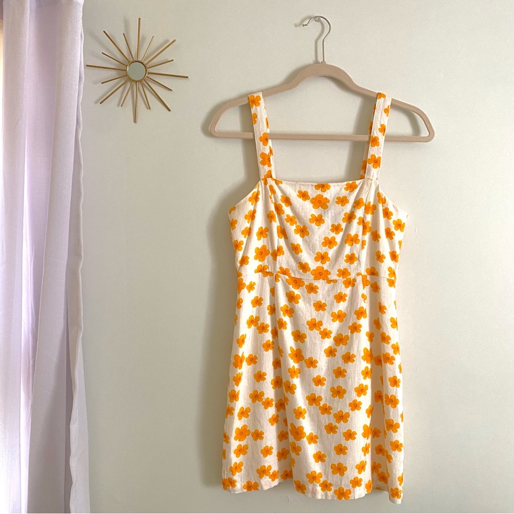 White Mini Dress w/ Yellow Flowers • Warm Weather Must Have!